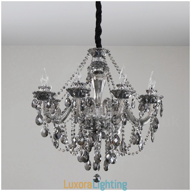 Designer Touch Decorative 8 Lights Retro Grey Colour K9 Crystal Candle Large Chandelier