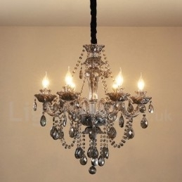 Designer Touch Decorative 6 Lights Retro Grey Colour K9 Crystal Candle Large Chandelier