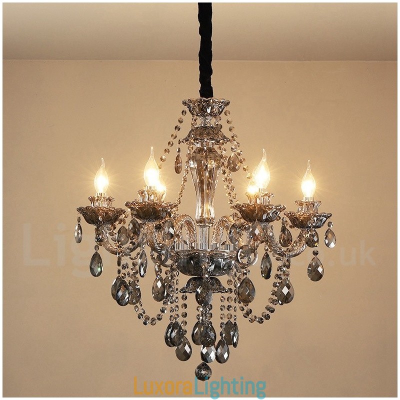 Designer Touch Decorative 6 Lights Retro Grey Colour K9 Crystal Candle Large Chandelier