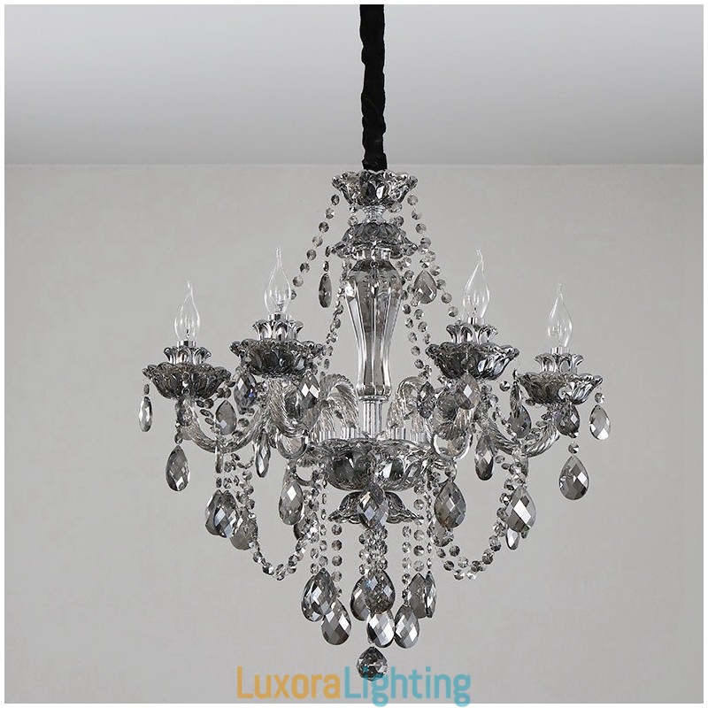 Designer Touch Decorative 6 Lights Retro Grey Colour K9 Crystal Candle Large Chandelier