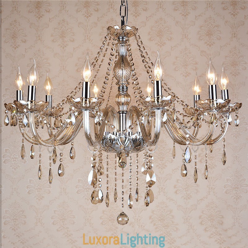 Designer Touch Decorative Cognac Colour Candle Large K9 Crystal Chandelier with Shades