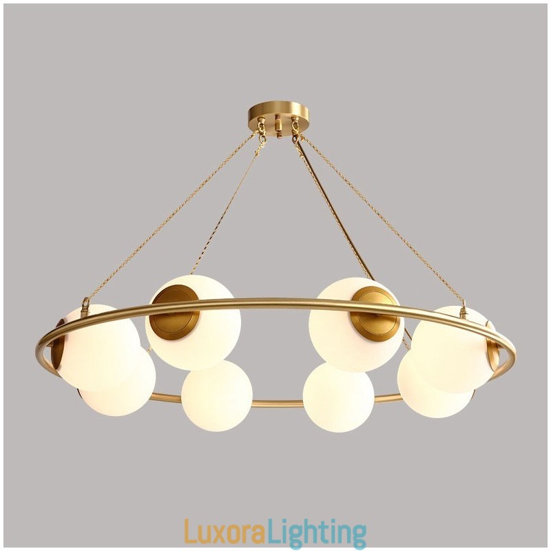 Designer Touch Decorative Pure Brass Bean Style Rustic Lodge Round Chandelier with White Shades