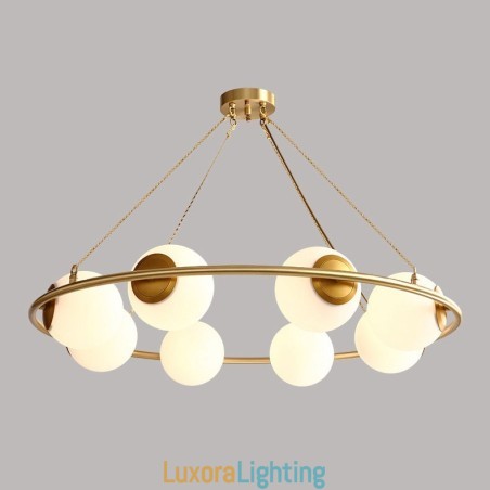 Designer Touch Decorative Pure Brass Bean Style Rustic Lodge Round Chandelier with White Shades