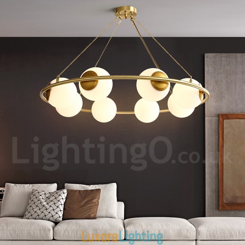Designer Touch Decorative Pure Brass Bean Style Rustic Lodge Round Chandelier with White Shades