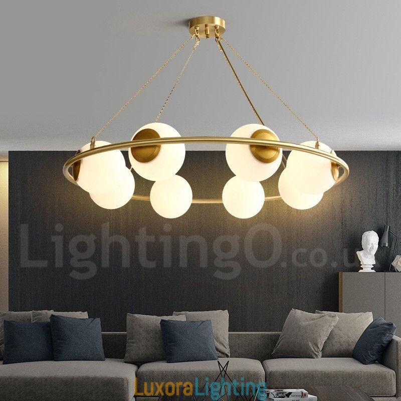 Designer Touch Decorative Pure Brass Bean Style Rustic Lodge Round Chandelier with White Shades