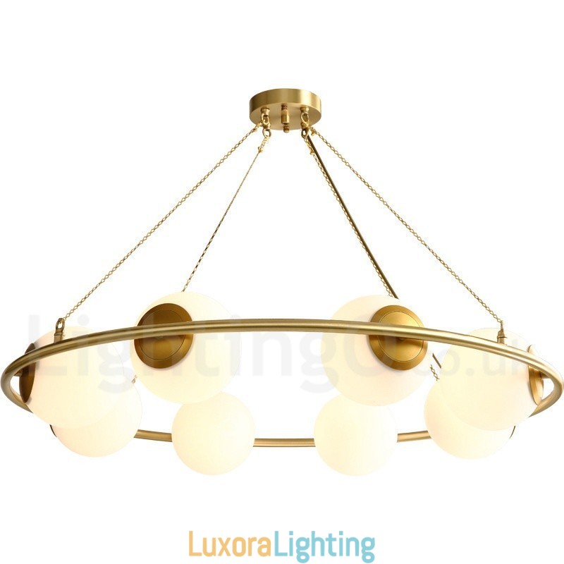Designer Touch Decorative Pure Brass Bean Style Rustic Lodge Round Chandelier with White Shades