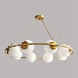 Designer Touch Decorative Pure Brass Bean Style Rustic Lodge Round Chandelier with White Shades