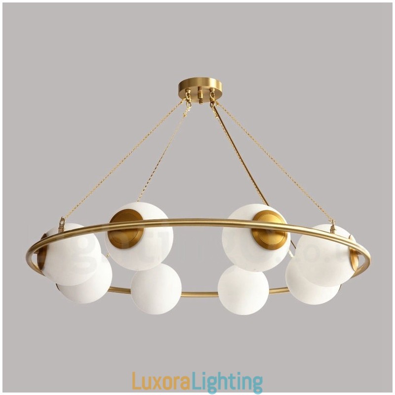 Designer Touch Decorative Pure Brass Bean Style Rustic Lodge Round Chandelier with White Shades