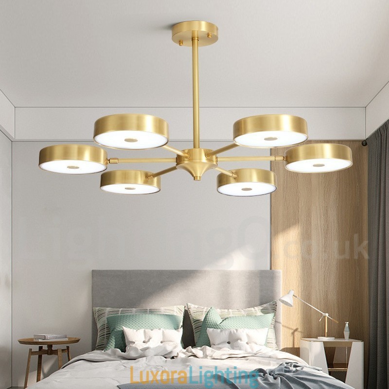 Designer Touch Decorative Pure Brass Rustic Lodge Rotatable Chandelier with Acrylic Shades