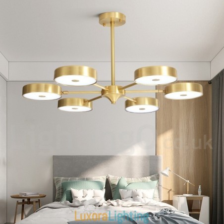 Designer Touch Decorative Pure Brass Rustic Lodge Rotatable Chandelier with Acrylic Shades