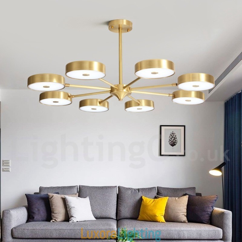 Designer Touch Decorative Pure Brass Rustic Lodge Rotatable Chandelier with Acrylic Shades
