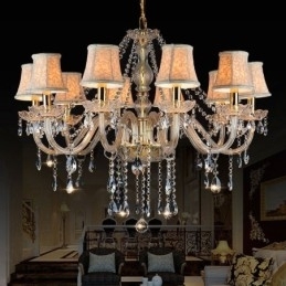 Designer Touch Decorative Gold Colour Candle Large K9 Crystal Chandelier with Shades