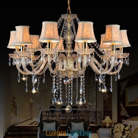 Designer Touch Decorative Gold Colour Candle Large K9 Crystal Chandelier with Shades