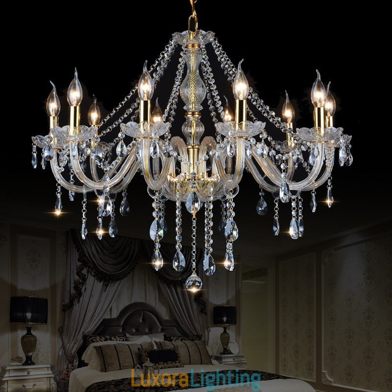 Designer Touch Decorative Gold Colour Candle Large K9 Crystal Chandelier with Shades
