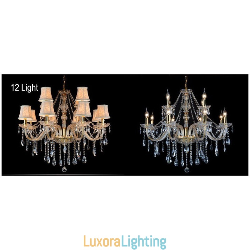 Designer Touch Decorative Gold Colour Candle Large K9 Crystal Chandelier with Shades