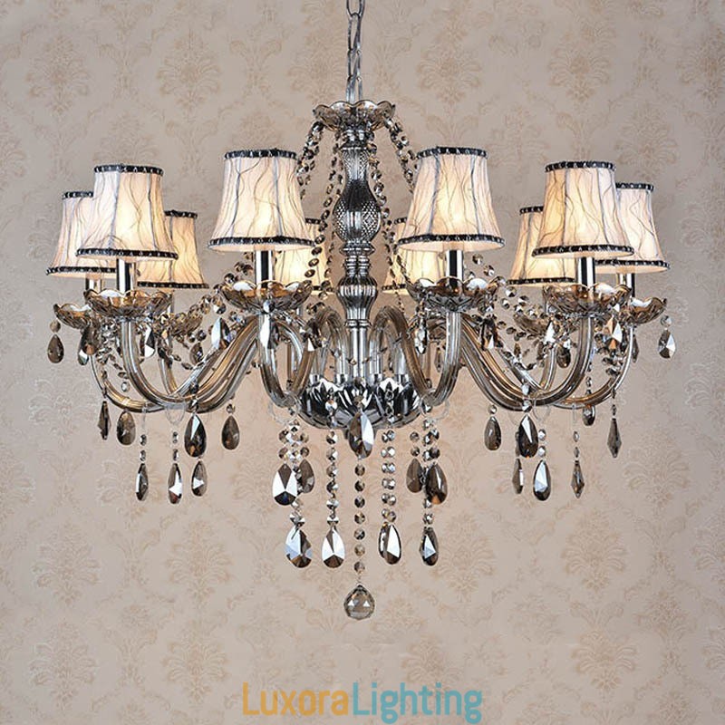 Designer Touch Decorative Grey Colour Candle Large K9 Crystal Chandelier with Shades