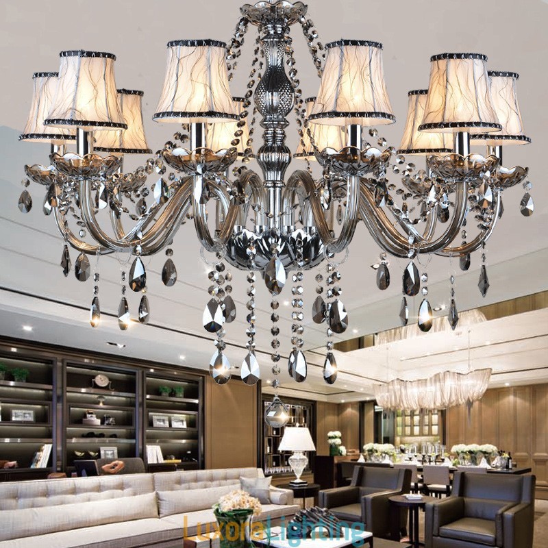 Designer Touch Decorative Grey Colour Candle Large K9 Crystal Chandelier with Shades