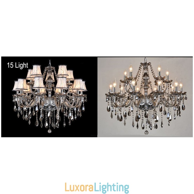 Designer Touch Decorative Grey Colour Candle Large K9 Crystal Chandelier with Shades