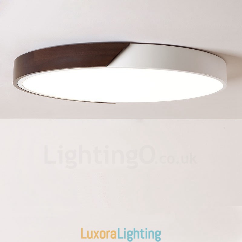 Designer Touch Decorative Retro Walnut Colour Wood Ultra Thin Round Dimmable Flush Mount Ceiling Lights with Acrylic Shade Also Can Be Used As Wall Light