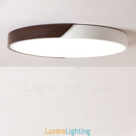 Designer Touch Decorative Retro Walnut Colour Wood Ultra Thin Round Dimmable Flush Mount Ceiling Lights with Acrylic Shade Also Can Be Used As Wall Light