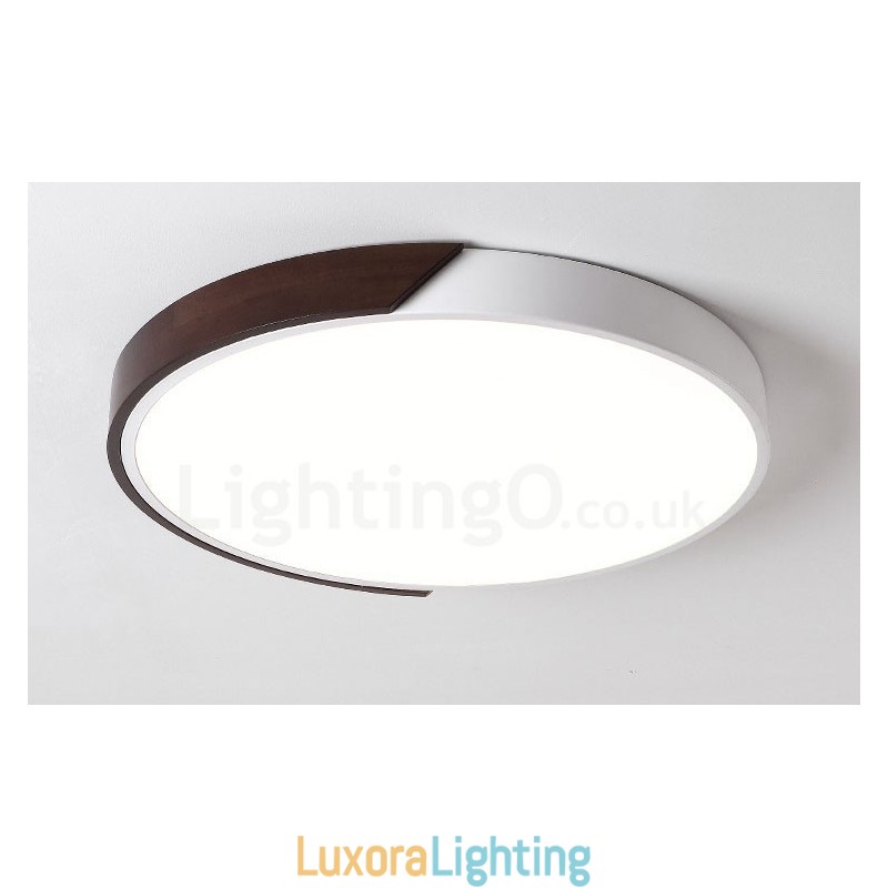 Designer Touch Decorative Retro Walnut Colour Wood Ultra Thin Round Dimmable Flush Mount Ceiling Lights with Acrylic Shade Also Can Be Used As Wall Light