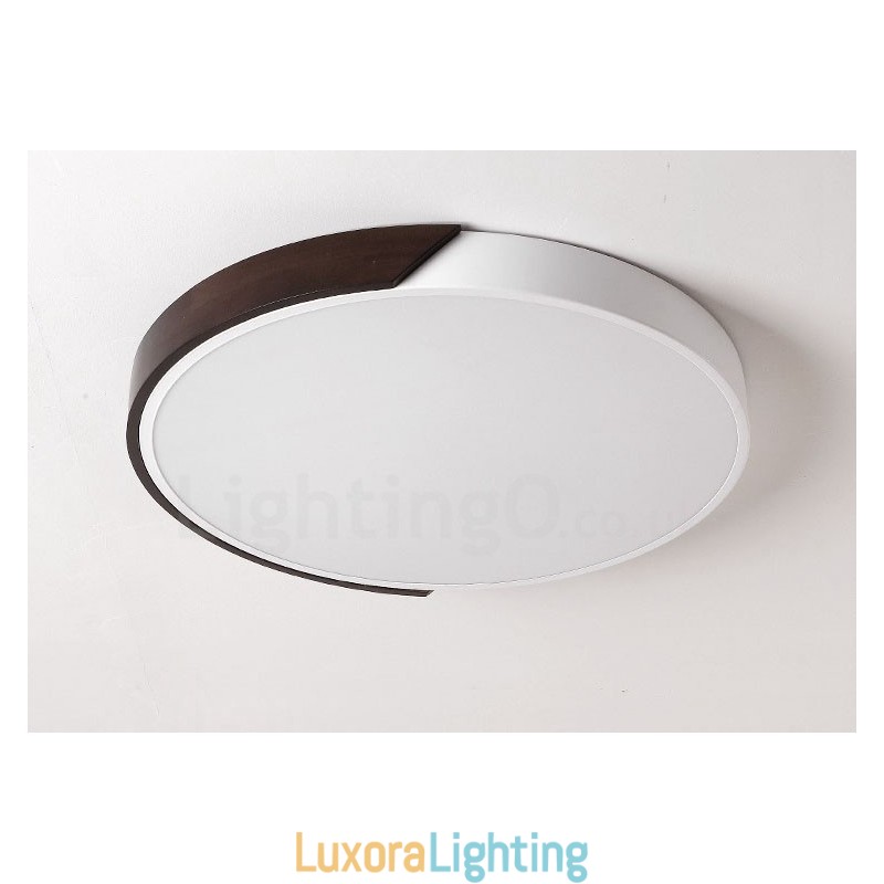 Designer Touch Decorative Retro Walnut Colour Wood Ultra Thin Round Dimmable Flush Mount Ceiling Lights with Acrylic Shade Also Can Be Used As Wall Light