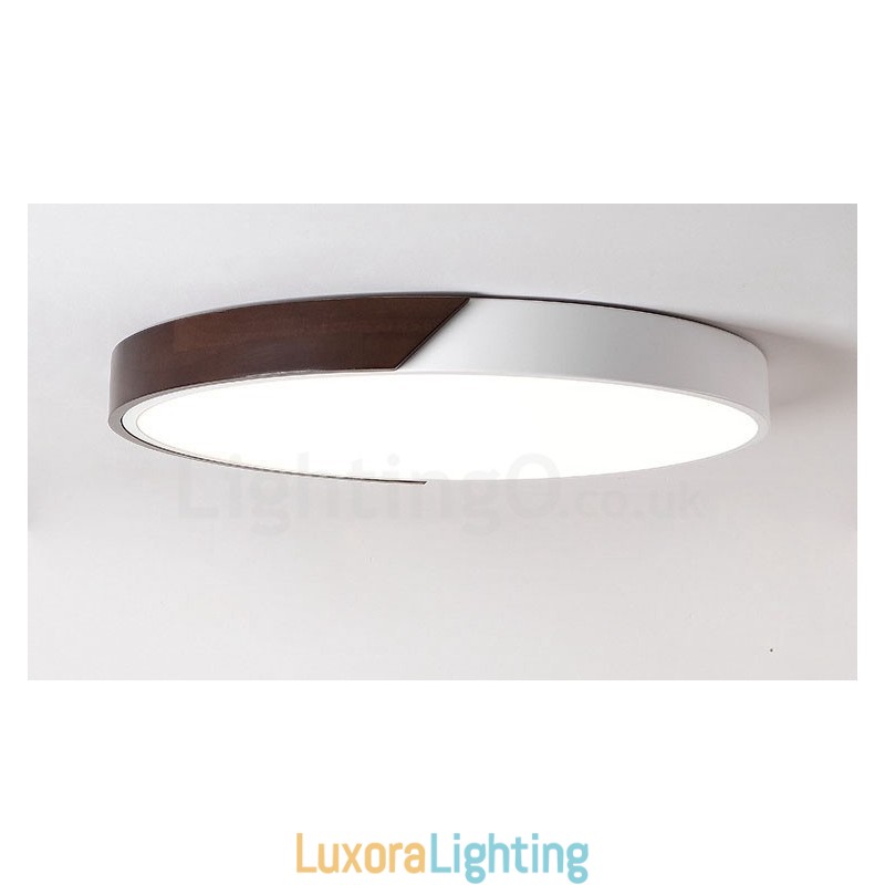 Designer Touch Decorative Retro Walnut Colour Wood Ultra Thin Round Dimmable Flush Mount Ceiling Lights with Acrylic Shade Also Can Be Used As Wall Light