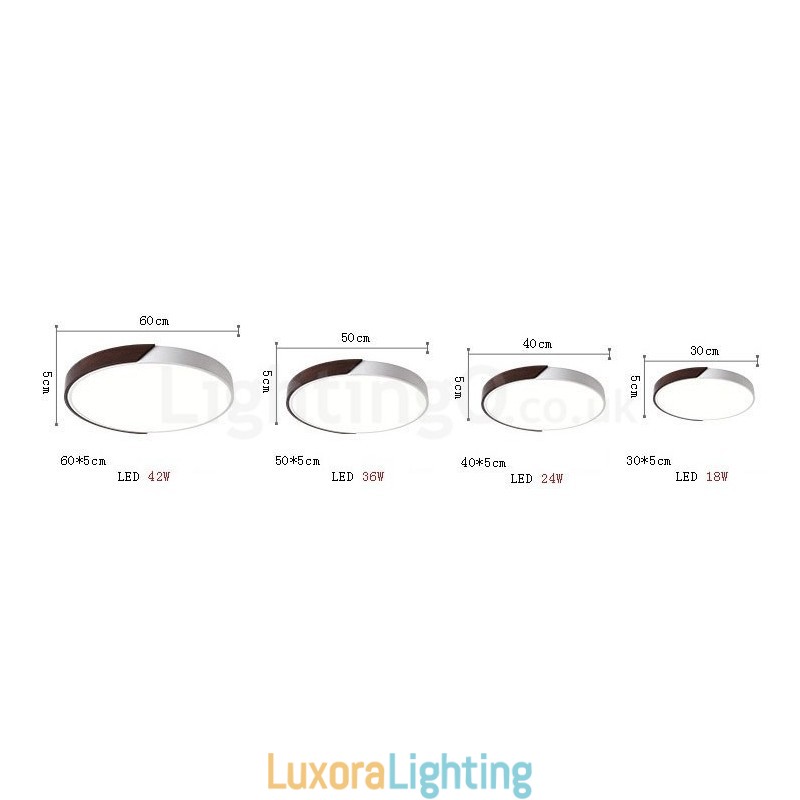 Designer Touch Decorative Retro Walnut Colour Wood Ultra Thin Round Dimmable Flush Mount Ceiling Lights with Acrylic Shade Also Can Be Used As Wall Light