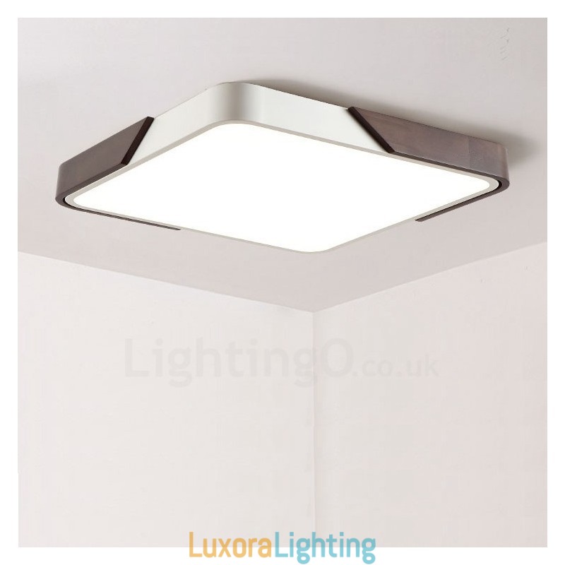 Designer Touch Decorative Retro Walnut Colour Wood Ultra Thin Square Dimmable Flush Mount Ceiling Lights with Acrylic Shade Also Can Be Used As Wall Light