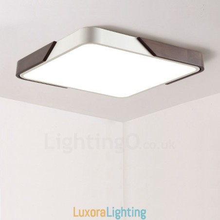 Designer Touch Decorative Retro Walnut Colour Wood Ultra Thin Square Dimmable Flush Mount Ceiling Lights with Acrylic Shade Also Can Be Used As Wall Light