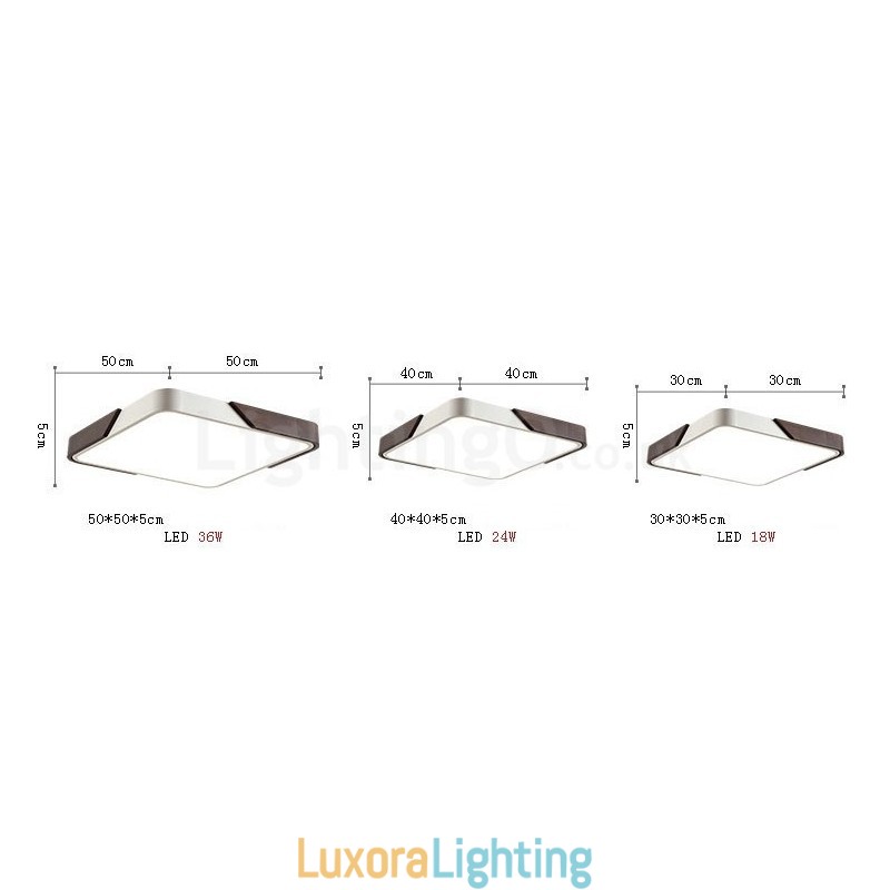 Designer Touch Decorative Retro Walnut Colour Wood Ultra Thin Square Dimmable Flush Mount Ceiling Lights with Acrylic Shade Also Can Be Used As Wall Light