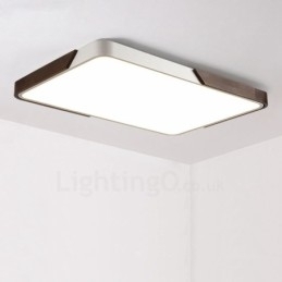 Designer Touch Decorative Retro Walnut Colour Wood Ultra Thin Rectangle Dimmable Flush Mount Ceiling Lights with Acrylic Shade Also Can Be Used As Wall Light