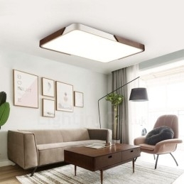 Designer Touch Decorative Retro Walnut Colour Wood Ultra Thin Rectangle Dimmable Flush Mount Ceiling Lights with Acrylic Shade Also Can Be Used As Wall Light