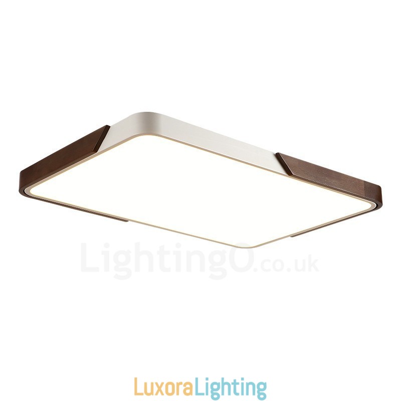 Designer Touch Decorative Retro Walnut Colour Wood Ultra Thin Rectangle Dimmable Flush Mount Ceiling Lights with Acrylic Shade Also Can Be Used As Wall Light