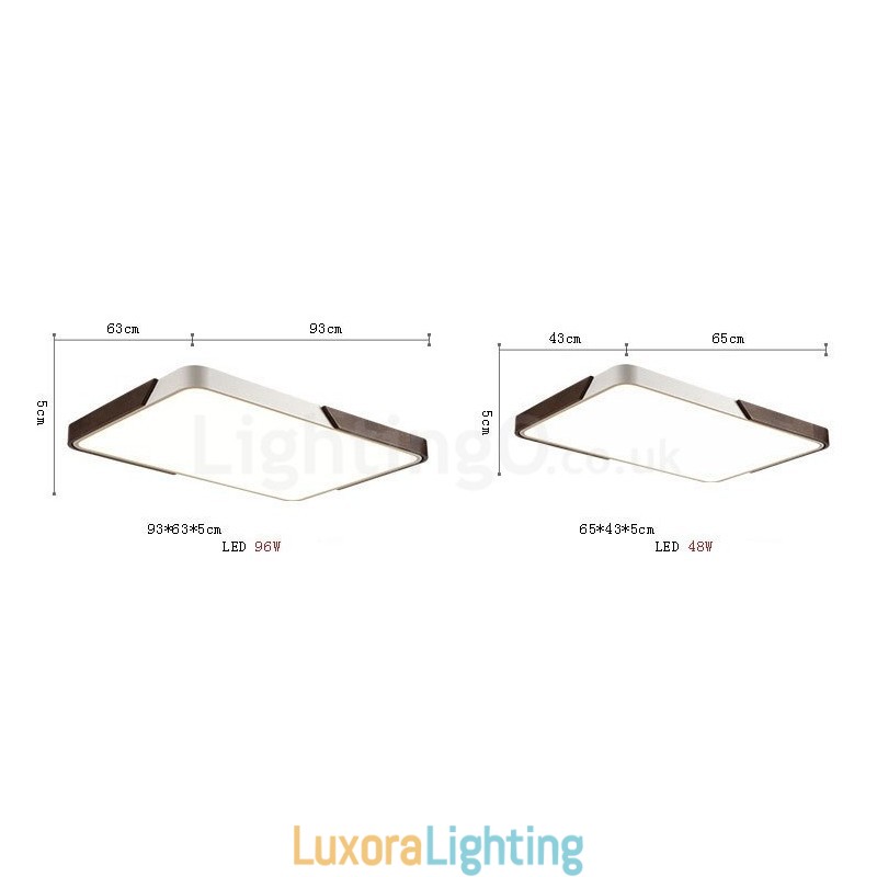 Designer Touch Decorative Retro Walnut Colour Wood Ultra Thin Rectangle Dimmable Flush Mount Ceiling Lights with Acrylic Shade Also Can Be Used As Wall Light