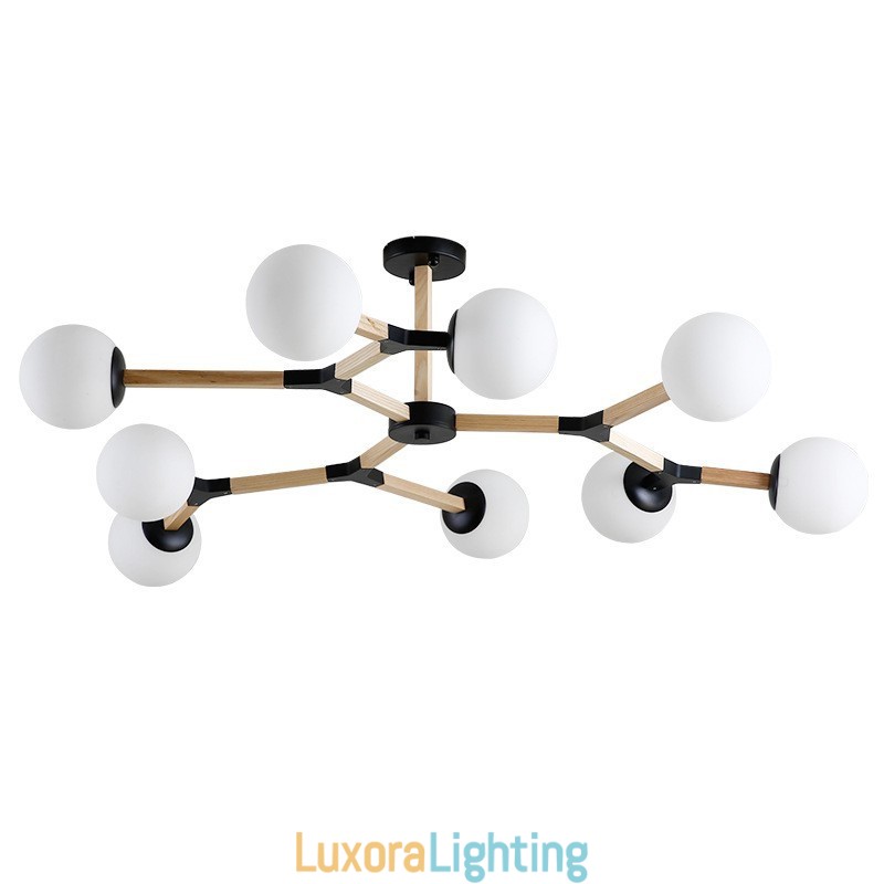 Designer Touch Decorative Wooden Nordic Modern Magic Bean Wood Molecular Chandelier with Glass Shades