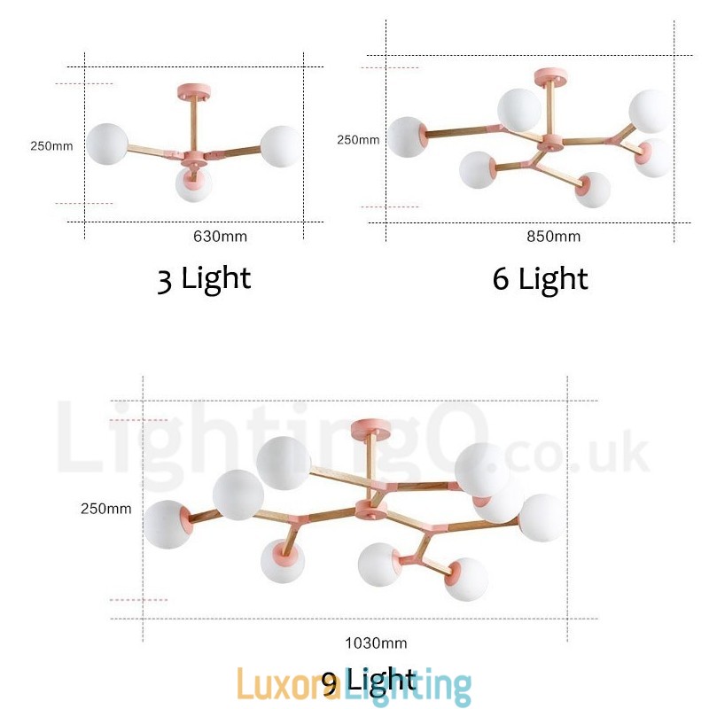 Designer Touch Decorative Wooden Nordic Modern Magic Bean Wood Molecular Chandelier with Glass Shades