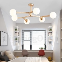 Designer Touch Decorative Wooden Nordic Modern Magic Bean Wood Molecular Chandelier with Glass Shades