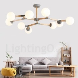 Designer Touch Decorative Wooden Nordic Modern Magic Bean Wood Molecular Chandelier with Glass Shades