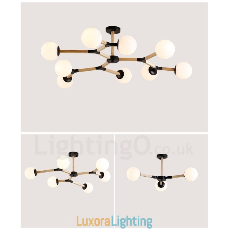 Designer Touch Decorative Wooden Nordic Modern Magic Bean Wood Molecular Chandelier with Glass Shades