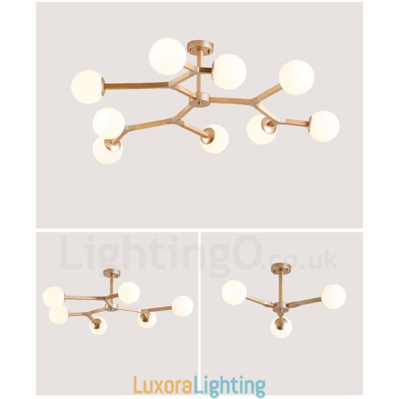 Designer Touch Decorative Wooden Nordic Modern Magic Bean Wood Molecular Chandelier with Glass Shades