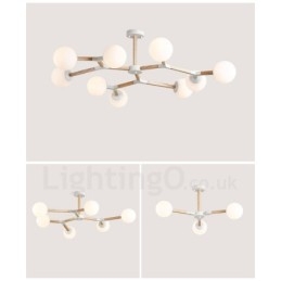 Designer Touch Decorative Wooden Nordic Modern Magic Bean Wood Molecular Chandelier with Glass Shades