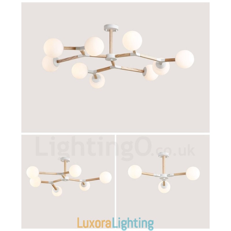 Designer Touch Decorative Wooden Nordic Modern Magic Bean Wood Molecular Chandelier with Glass Shades