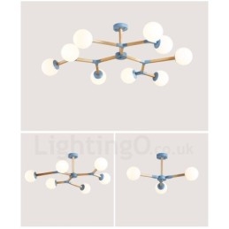 Designer Touch Decorative Wooden Nordic Modern Magic Bean Wood Molecular Chandelier with Glass Shades