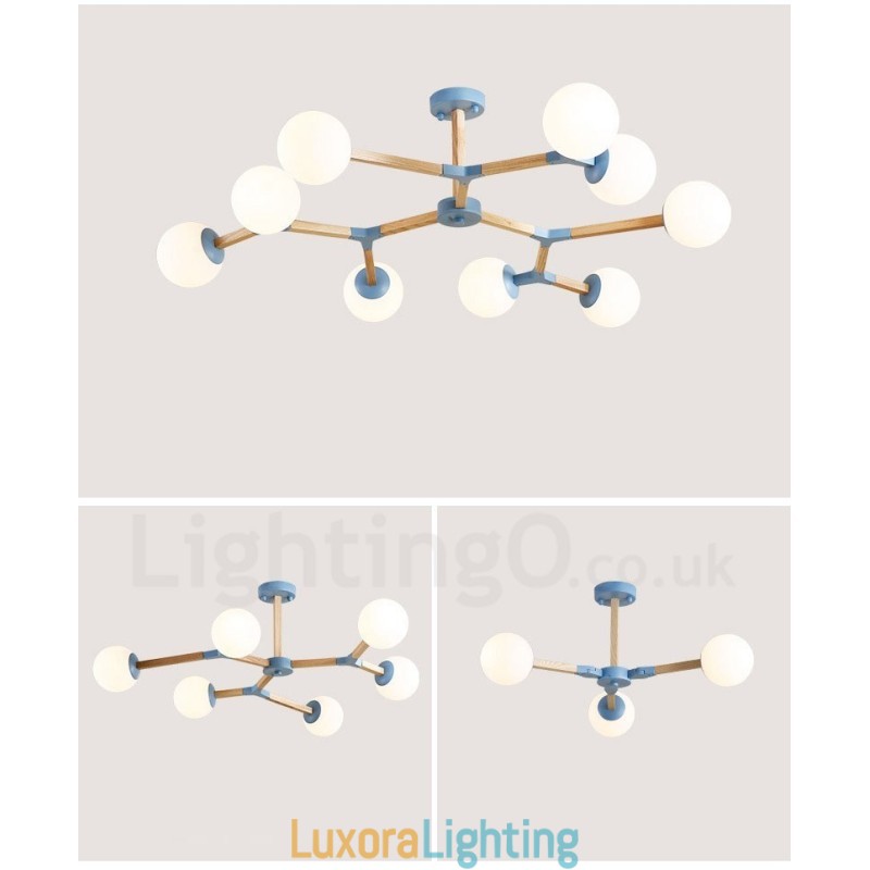 Designer Touch Decorative Wooden Nordic Modern Magic Bean Wood Molecular Chandelier with Glass Shades