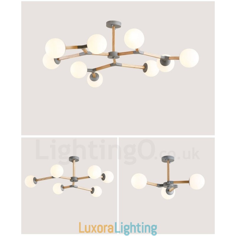 Designer Touch Decorative Wooden Nordic Modern Magic Bean Wood Molecular Chandelier with Glass Shades