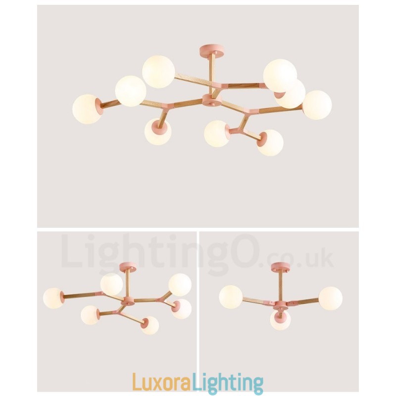 Designer Touch Decorative Wooden Nordic Modern Magic Bean Wood Molecular Chandelier with Glass Shades