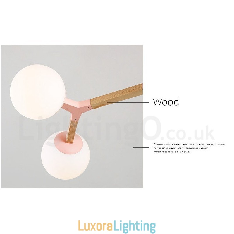 Designer Touch Decorative Wooden Nordic Modern Magic Bean Wood Molecular Chandelier with Glass Shades