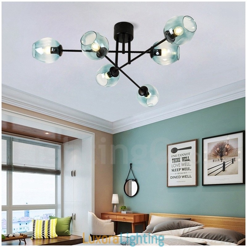 Designer Touch Decorative 6 Light Rustic Lodge Stainless Steel Chandelier with Clear or Blue Glass Shades