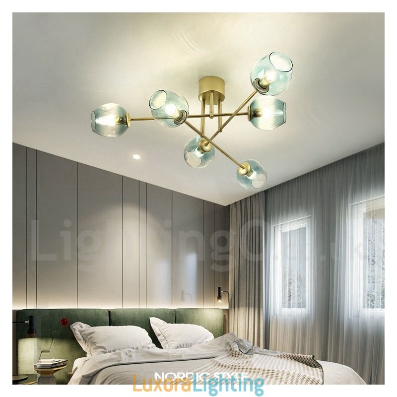 Designer Touch Decorative 6 Light Rustic Lodge Stainless Steel Chandelier with Clear or Blue Glass Shades